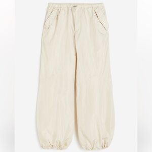 H&M Divide Nylon Parachute Drawstring Cream Trousers Size L